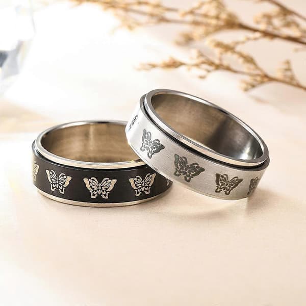 4 stk. angstringe fidget ring til kvinder piger - angst sommerfugl rustfrit stål båndringe kvinder piger spinnerringe