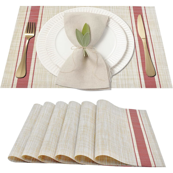 Set of 4 Easy Clean Placemats for Dining Table Heat Resistant Washable Woven Vinyl Table Mat Beige Mixed