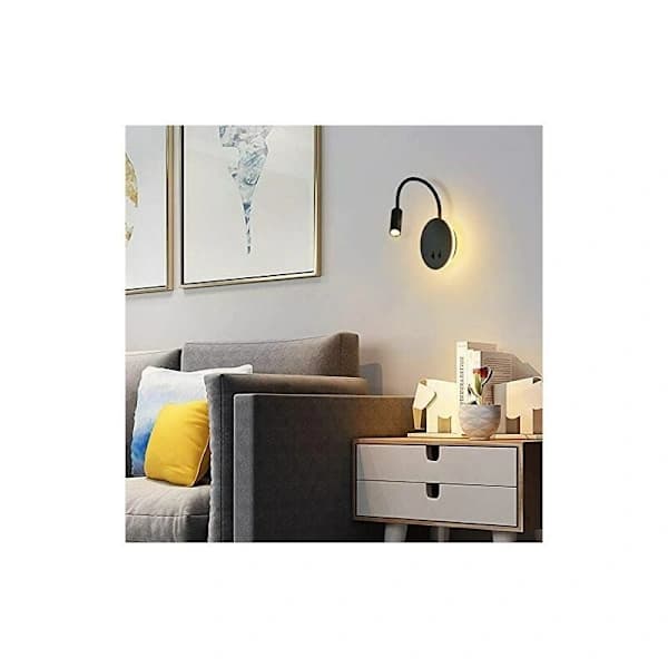 3W Flexible Gooseneck LED Bedside Lamp, Black Wall Mounted LED Reading Light with Switch, Warm White.