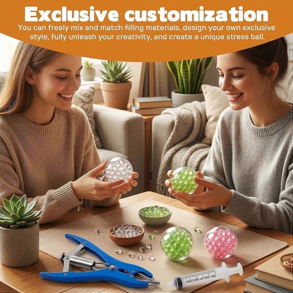 DIY Stress Ball Making Kit, 15 TPR Shells & 90g Fillings, Complete Squishy Making Kit with Expander & Vacuum Tool, ASMR Anxiety Relief