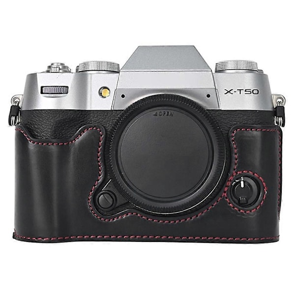 Typ C För Fujifilm X-T50 PU Läder Halvfodral Grepp Digitalkamera Väska Skydd med Öppning Botten Style D