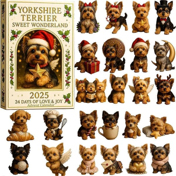 2026 Ny FedEx julekalender, juletrepynt, akrylpynt, Yorkshire Terrier blindboks
