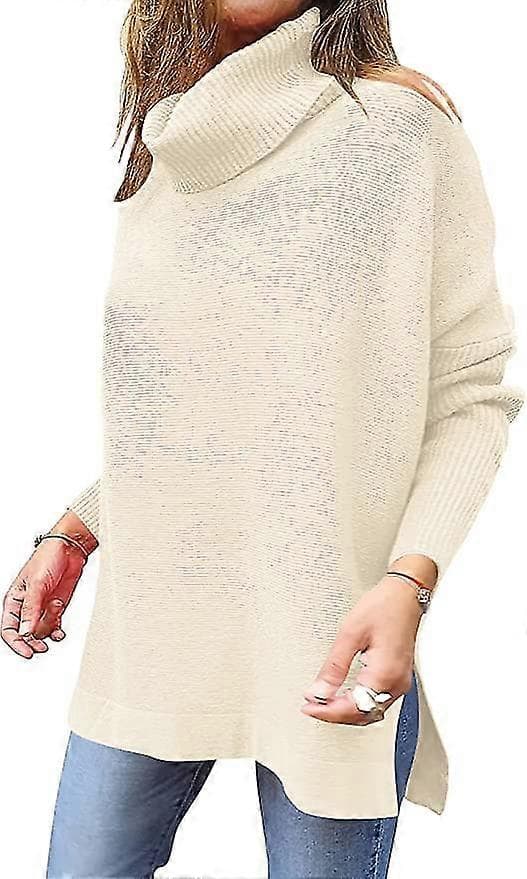 Bxhd Dame Turtleneck Oversized Batwing Ærme Delt Kant Strikket Tunika Pullover Sweater