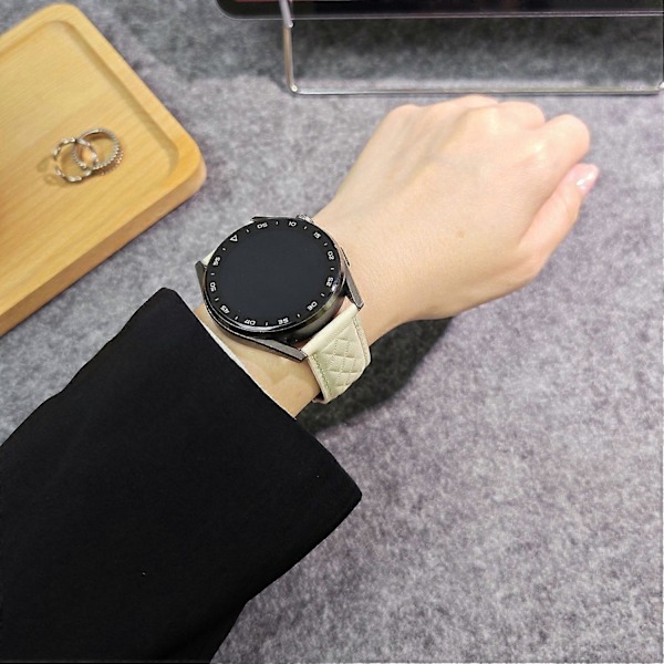 Armband i äkta läder med rombstruktur för Huawei Watch GT 5 Pro 46 mm/GT 5 46 mm 22 mm Style C