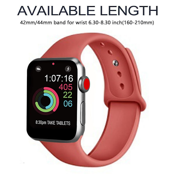 Urheiluranneke Yhteensopiva Kello 42-44mm Pehmeä Silikoni Vaihto Urheiluranneke Yhteensopiva iWatch Sarjan 5/4/3/2/1, S/M, M/L-punainen