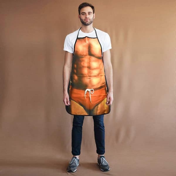 Sexy morsomt nyhet matlagingsforkle BBQ-festforkle med muskuløs mann gave til menn