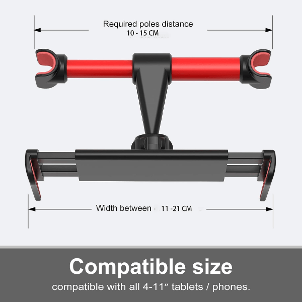 Auton päätuen pidike matkapuhelimelle ja tabletille, säädettävä pidike 4-11 tuuman tableteille ja puhelimille, yhteensopiva iPhonen, iPad Airin, Samsung-tablettien kanssa