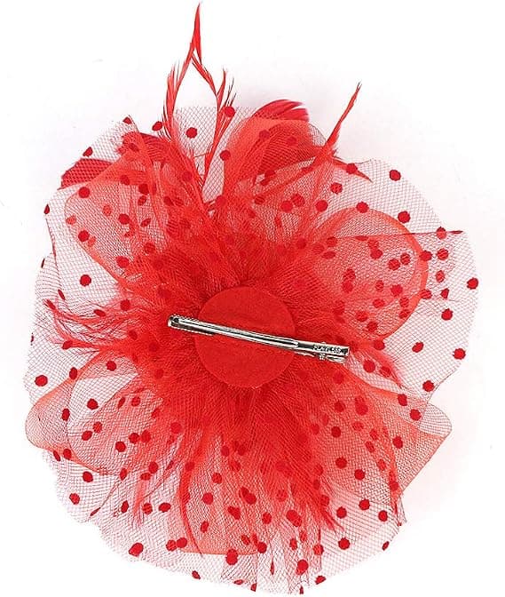 Fascinatorhat til kvinder, damer, bryllup, teselskab, flapper, pillboxhat, Ascot-løbshat, fjerblomst (rød)