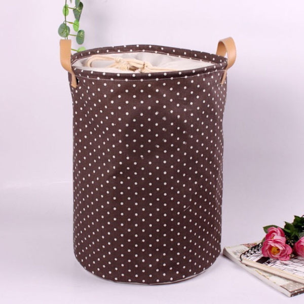 Tykke sammenleggbare runde oppbevaringskurver for klesvask, bomull Coffee dot 35*45cm