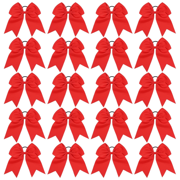 20 st 8 tum Cheer Hair Bows Stora Cheerleading Stora Hair Bows med Ponytail Holder Handgjorda Grosgrain Ribbon Hårtillbehör för Tonårsflickor (Röd)