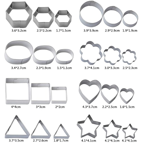 Mini geometrinen muotoiltu keksi leikkuri setti 24 sydän kolmio pyöreä pieni ympyrä leivonta ruostumaton teräs muotit