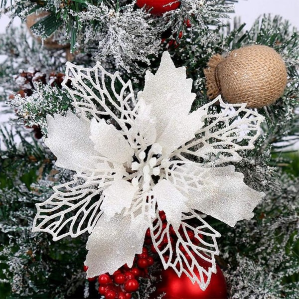 12 st gör-det-själv-julgranshängen Julblommorhängsdekorationer för julgrans- och festdekorationer Dekoration Noel Gran (Vit)