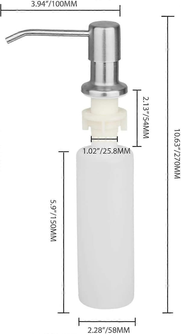 Innebygd flytende såpedispenser med 300 ml flaske, skumsåpedispenser til vask, oppvasksåpedispenser til kjøkken, såpedispenser i rustfritt stål til bad