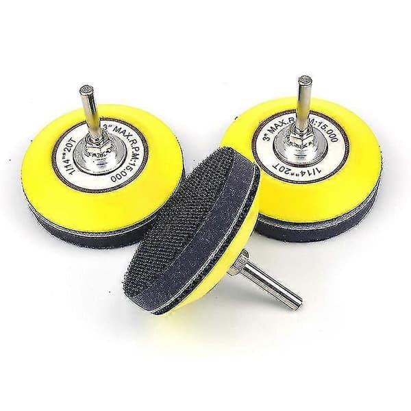 3 tommer (75 mm) Velcro sliberondel til slibeskiver med 6 mm diameter skaftborfeste + Buf