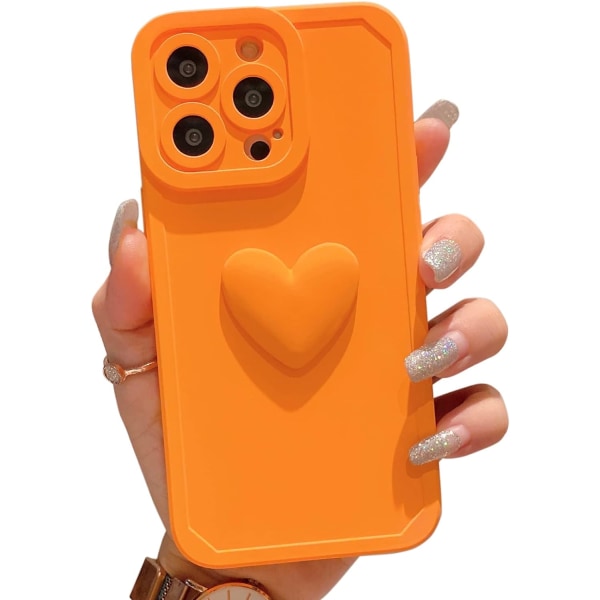 Kompatibel med iPhone 13 Pro Max case, sött 3D-kärlekshjärta med skydd mot fall- cover för iPhone 13 Pro Max Orange