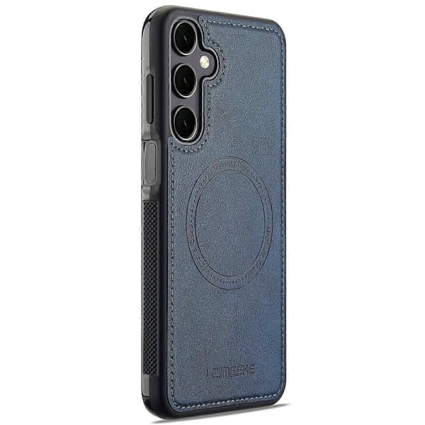 LC.IMEEKE Magnetic Case for Samsung Galaxy A55 5G Compatible with MagSafe Leather+TPU Back Cover (Blue)