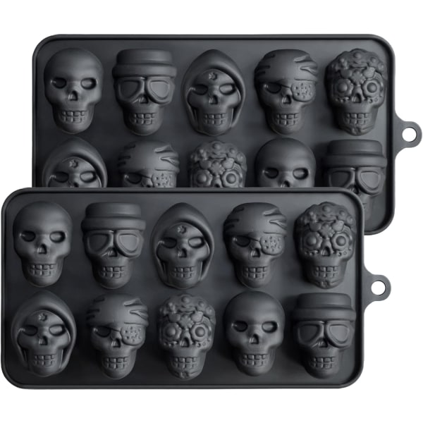 10 Cavity Skull Molds Silikon Skull Candy Form för Jelly Crayon Resin, paket med 2