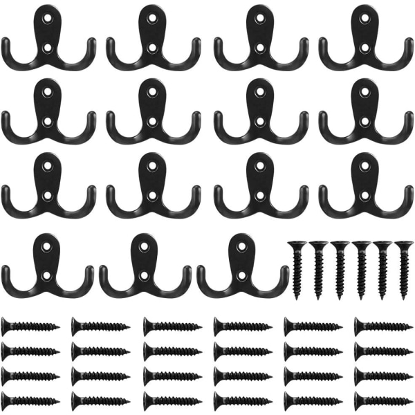 Klädkrok, 15 delar dubbla klädkrokar Antika väggfäste krokar och klädkrokar Svart väggmonterad klädkrok