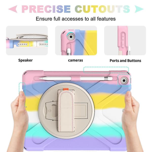Wekity iPad 10.2 Case iPad 9/8/7 Generation Case, Heavy Duty Kids Protective Case with Pencil Holder Hand Strap Shoulder Strap