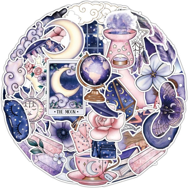 50 st Midnight Magic Moon Stickers Coola roliga estetiska klistermärken för vattenflaskor Klistermärken för tonåringar Flickor Barn Vattentät Vinyl