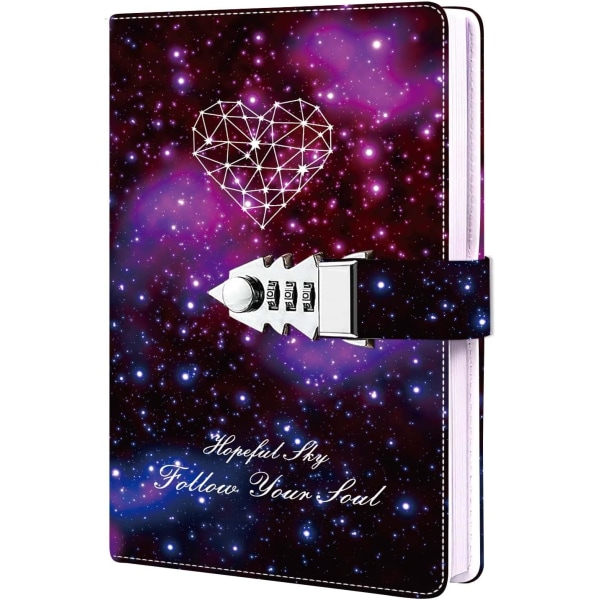 Starry Sky Lock Läder Journal Kombinationslås Notebook, A7 Personal Pocket Constellation Writing Diary,Inbunden