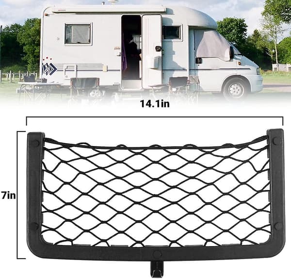 RV Storage Net, 4-Pack Cargo Net Car Storage Net RV Van Storage Solutions with Plastic Frame Elastic Mesh Bag Organizer Pocket (36 * with 4 Hooks