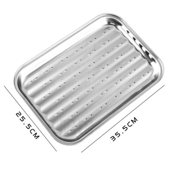 Rostfritt stål bricka Rektangulär bakad fiskfat med hål Ångbricka Non-stick bakplåt(35.5*25.5cm)