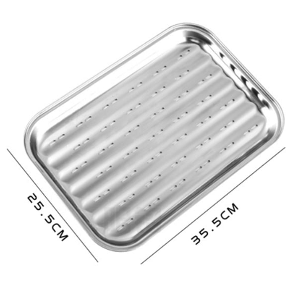 Rustfritt stål brett Rektangulært stekt fiskefat med hull Dampbrett Non-stick bakebrett(35,5*25,5cm)