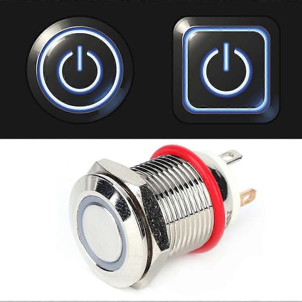 2pcs 12mm 4-Pin Self-Resetting Metal Button Switch with LED Light IP65 Switch (White 100~240V)