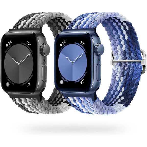 Watch Kompatibel med Apple Watch remmar 38MM 40MM 41MM, Solo Loop Elastisk flätad 8/SE/7/6/5/4/3/2/1 -2 förpackningar