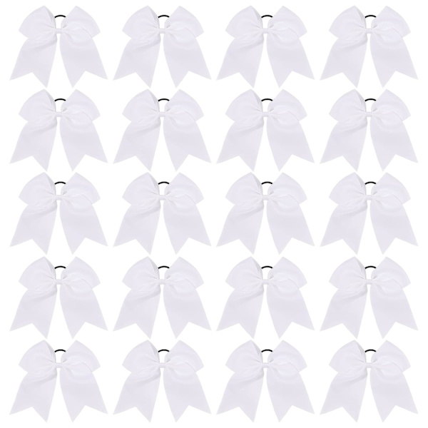 20 st 8 tum Cheer Hair Bows Stora Cheerleading Stora Hair Bows med Ponytail Holder Handgjorda Grosgrain Ribbon Hårtillbehör för Tonårsflickor (Vit)