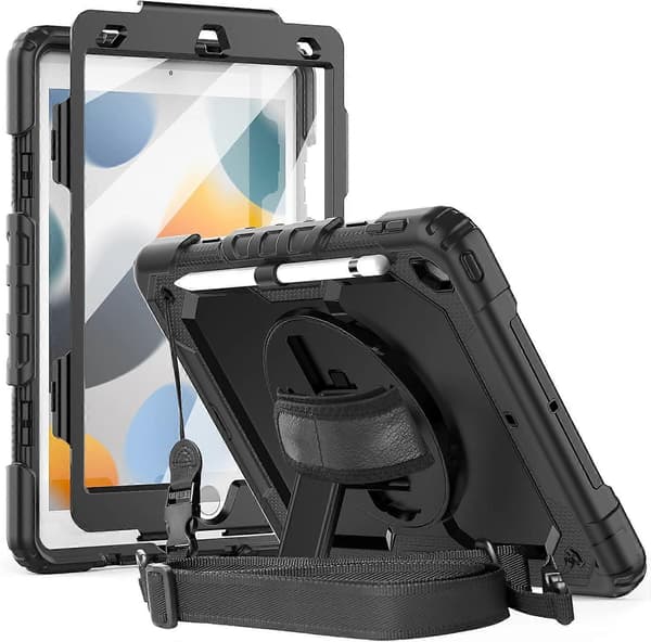 iPad 9th/8th/7th Generation Case with Screen Protector and Pencil Holder | iPad Case 10.2 inch for Kids | Heavy Duty Silicone, Rugged