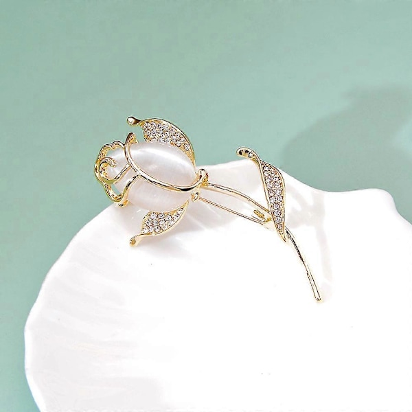 Opal Rose Blomsterbrocher til Kvinder Tulipan Mode Nål Elegant Rhinestone Broche Smykker Høj Kvalitet