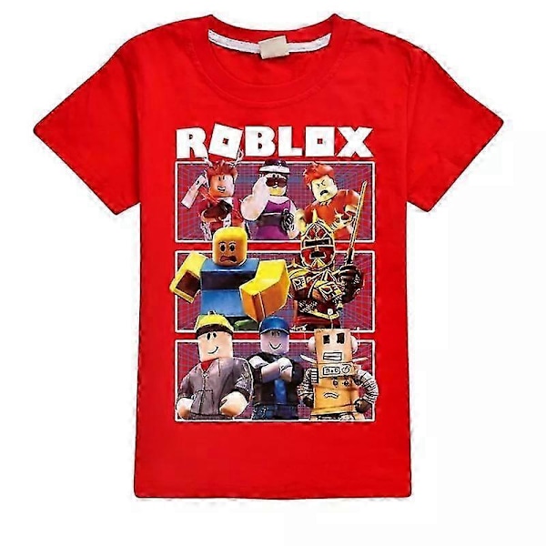 Ny Sommer Casual Kort Ermet T-skjorte Roblox Barn Bomulls T-skjorte Topp for Gutter og Jenter 140 Red