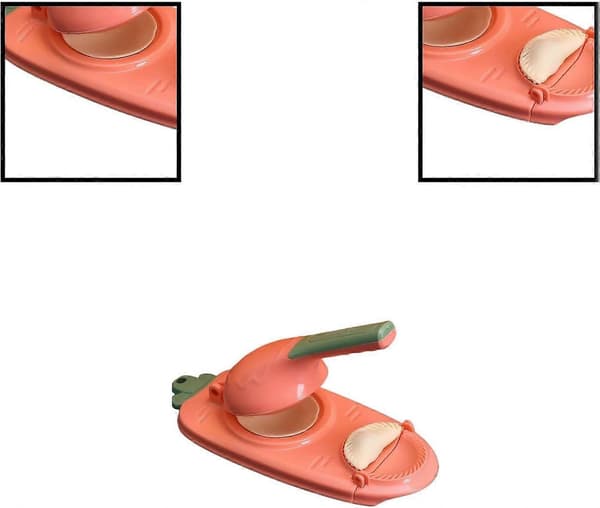Dumplingpresse med skraber, ergonomisk OnePress blomsterformet dumplingmaskine til hjemmebrug, pink