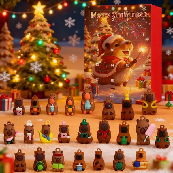 2026 Capybara Julekalender 24 dages adventskalender med søde dyrefigurer, julepynt og gave S [MI] Julkarpiballa