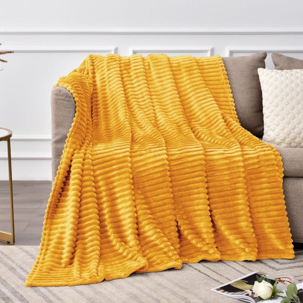 Fleecefilt - 3D-ribbad Jacquard Dekorativt gult täcke för soffa och säng,  Lättvikt Varmt Mysigt Mjuka Fuzzy Filtar 50x60 tum db21 | Fyndiq