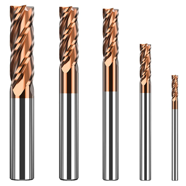1/8\" 3/16\" 1/4\" 5/16\" 3/8\" Karbidipäätyteräsarja - Massiivinen karbidi (volframikarbidi + koboltti) - 5 kpl 4 Fulte CNC-jyrsinterää teräkselle - TISIN-pinnoitettu