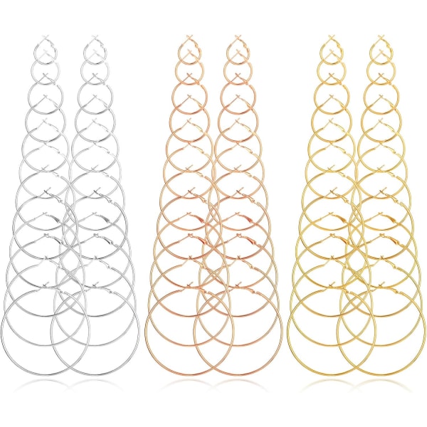 36 par Big Hoop örhängen för kvinnor flickor Circle örhängen i rostfritt stål Klassiska runda örhängen