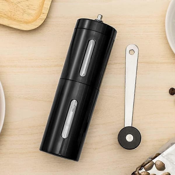 Manuel kaffekværn med justerbare kværnindstillinger, kompakt design i rustfrit stål, sort