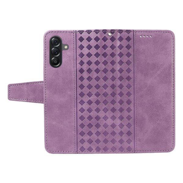 Leather Case with Wallet Stand and Grid Pattern for Samsung Galaxy A56 5G with Strap (Light Purple)