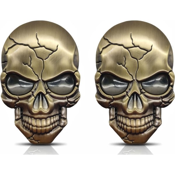 Motorcykel Bildekal Metall 3D Skull Stickers Skull Stickers Auto Bildekal Skull Fordon Demons Ornamental Stickers Skull Kylsklistermärke-Brons