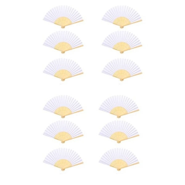 12 Pcs Hand Fan White Fan Paper Fan Wedding Fan Pocket Fan Folding Fan Guest Gift For Wedding Birthday High School Ball Summer Party (White)