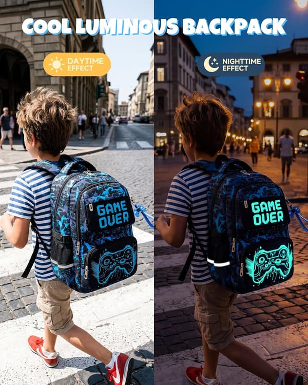 School Backpack Boys 8-12 Years 3-Piece Waterproof Modern Set Durable, Blue | 3-Piece Reflective Lightweight Ergonomic Blue Day Backpack Multi-Pocket Spacious BLÅ
