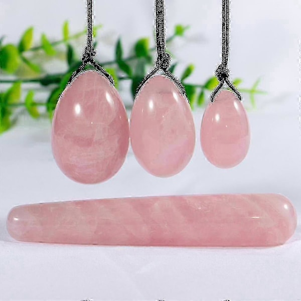 Yoni Munat Setti Luonnollinen Vaaleanpunainen Ruusukvartsi Parantava Kristallihierontatikku Kegel-harjoittelija Naisille Pink Crystal Egg Set