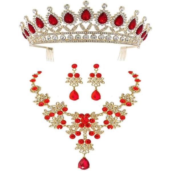 1 set set strass kronhalsband örhänge smyckesset barock krontiaror bröllopssmycken set för balfest bröllopsklänning