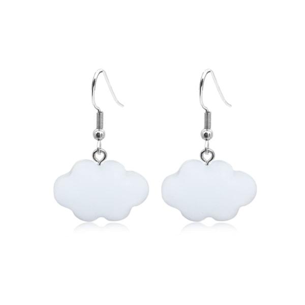 Söta vita molnörhängen för kvinnor flickor smycken harts tecknade örhängen med fiskkrok i rostfritt stål Allergivänligt (vitt moln)