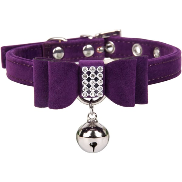 Girl Dog Collars for Medium Dogs Metal Buckle Velvet Elegant Bow Rope Cat Collar Bell Dog Chain Bells for Pet Collars (Purple, S)