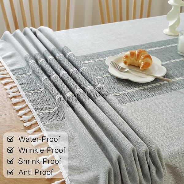 Bomuldslinned Dug, Vandtæt Dug, Krølfri Dug Til Spisebord, Blødt Stof Dug, Grå, 140 X 220 Cm, 6-8 Personer