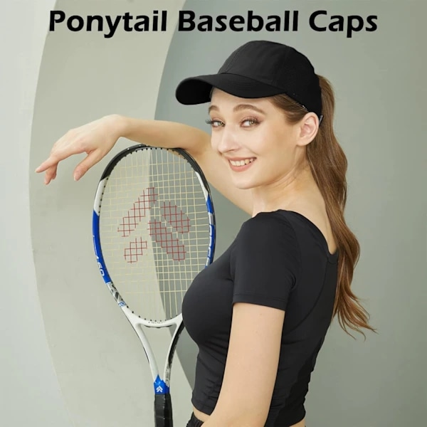 Baseballkasket til kvinder - Solhat med hestehale, hurtigtørrende løbekasket, golfkasketter til kvinder, justerbare trucker-kasketter med kryds til kvinder Navy Blue